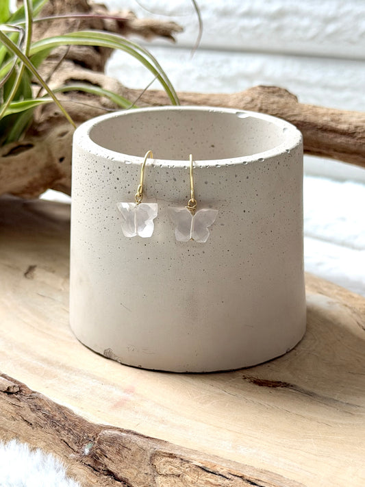 Rose Quartz + Matte Gold Butterfly Earrings