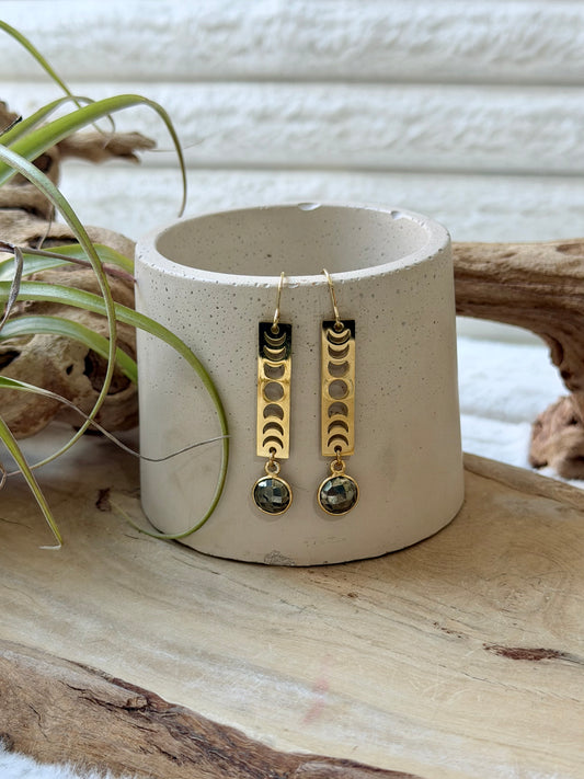 Pyrite + Gold Moon Phases Earrings