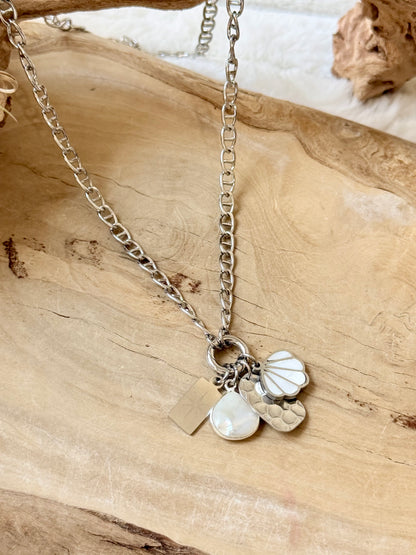Mother of Pearl + Silver Stainless Carabiner Charm Necklace