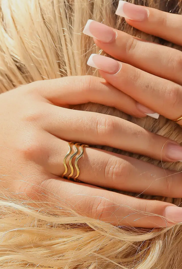 Gold Stainless Steel Wavy Ring