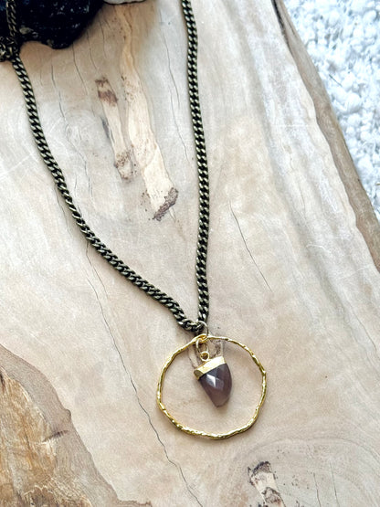 Chocolate Moonstone + Mixed Metal Circle Necklace