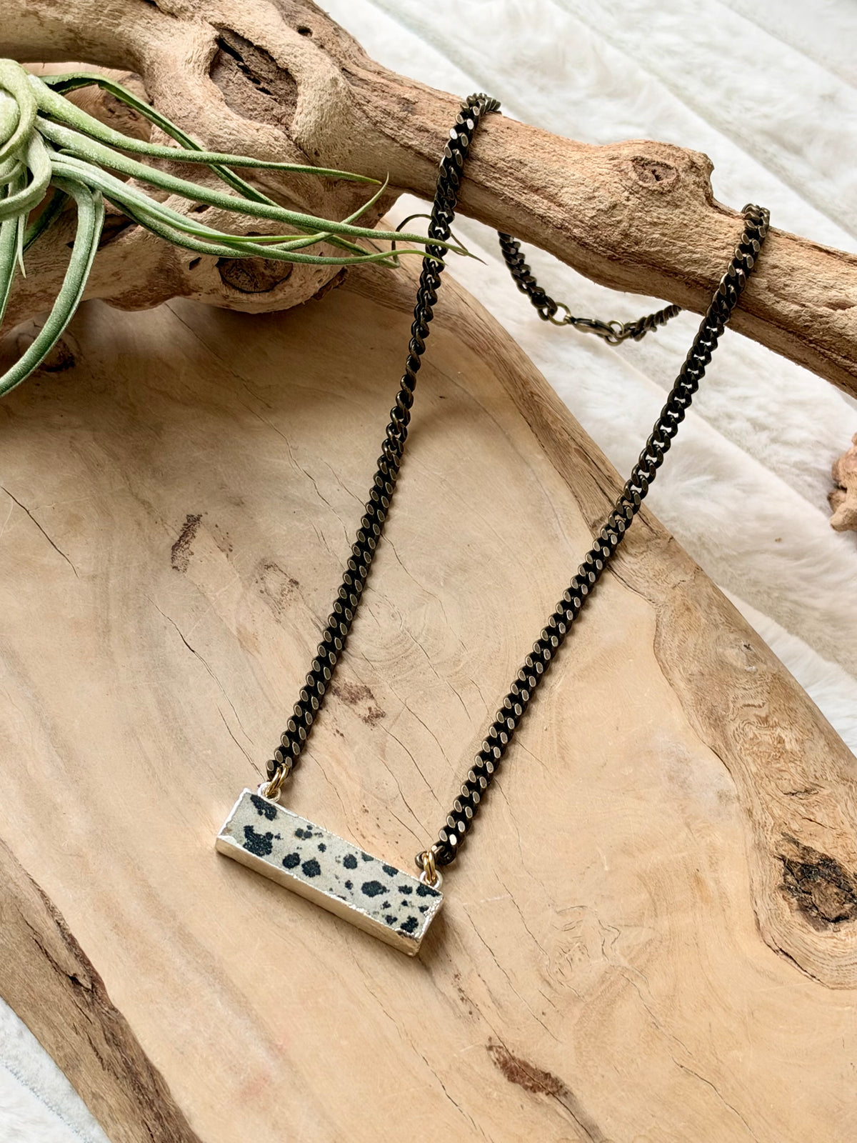 Dalmatian Jasper + Antique Brass Necklace