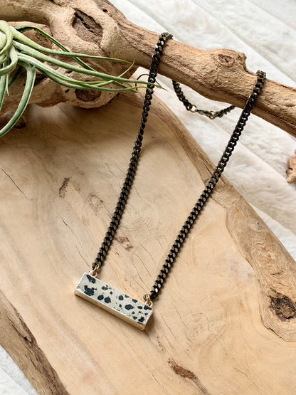 Dalmatian Jasper + Antique Brass Necklace