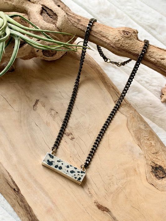 Dalmatian Jasper + Antique Brass Necklace