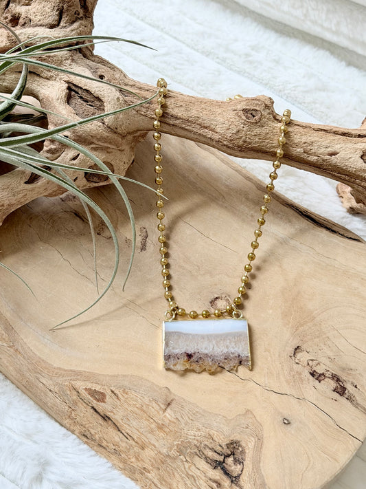 Rough Cut Citrine + Gold Stainless Ball Chain Necklace