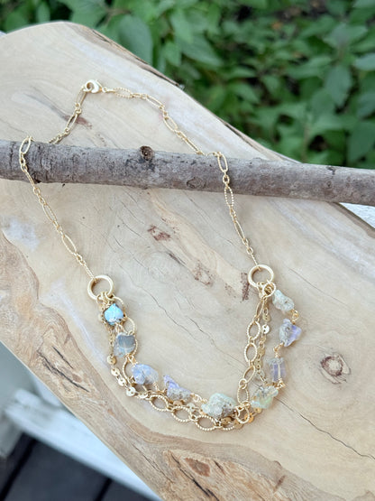 Rustic Ethiopian Opal + Matte Gold Necklace