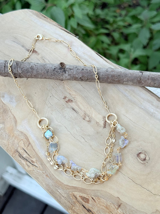 Rustic Ethiopian Opal + Matte Gold Necklace
