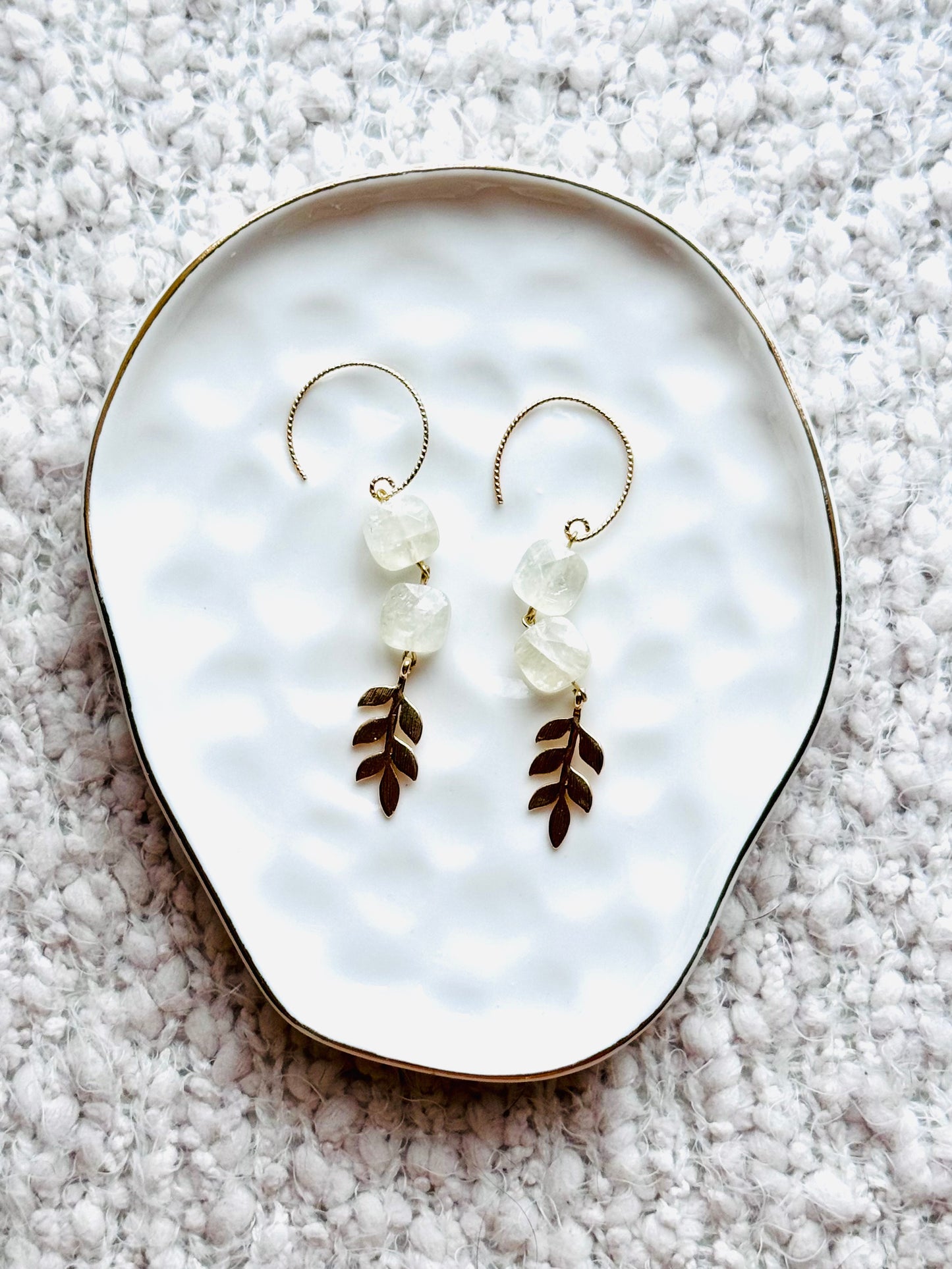 Botanical Leaf + Calcite Gold Dangle Earrings