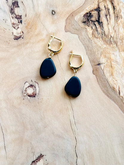 Black Sea Glass + Gold Huggie Earrings