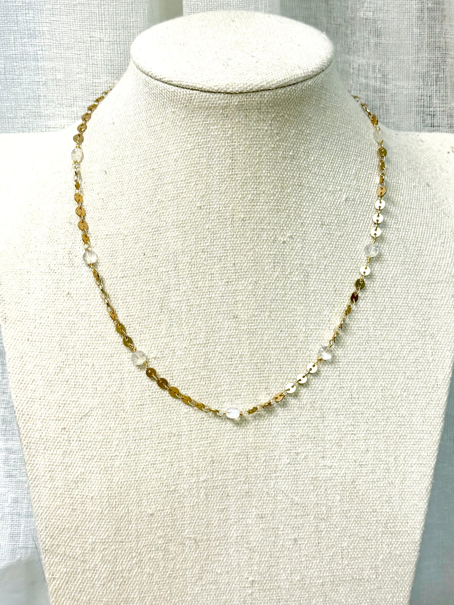 Rainbow Moonstone + Matte Gold Sequin Necklace