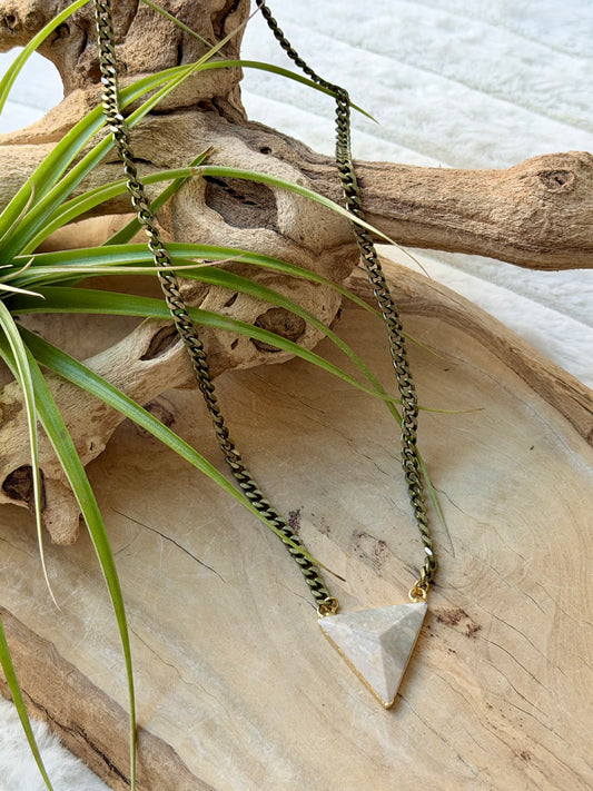 Jasper + Antique Brass Triangle Necklace