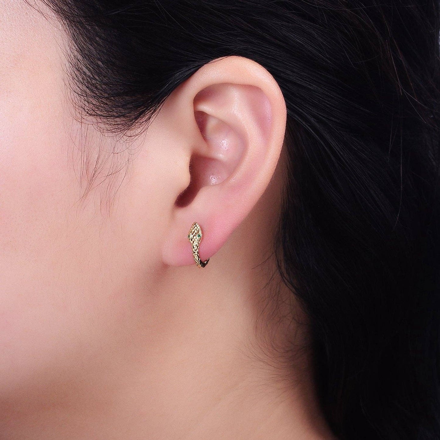 Green Eyed + Scaled Snake Huggie Earrings