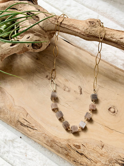 Chocolate Moonstone + Gold Necklace