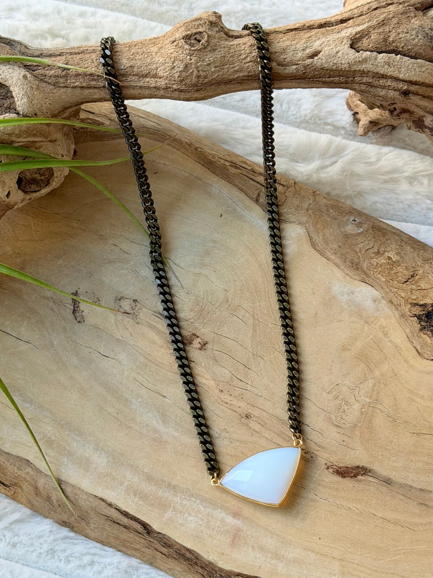 Opalite + Antique Brass Necklace