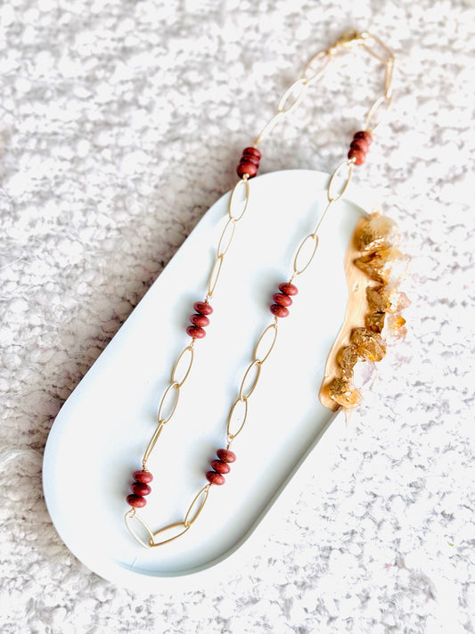 Goldstone + Matte Gold Chain Necklace