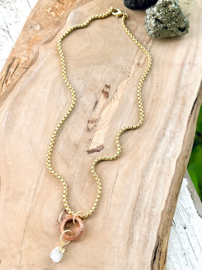 Quartz + Matte Gold Boho Necklace