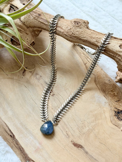 Labradorite + Antique Silver Fishbone Necklace