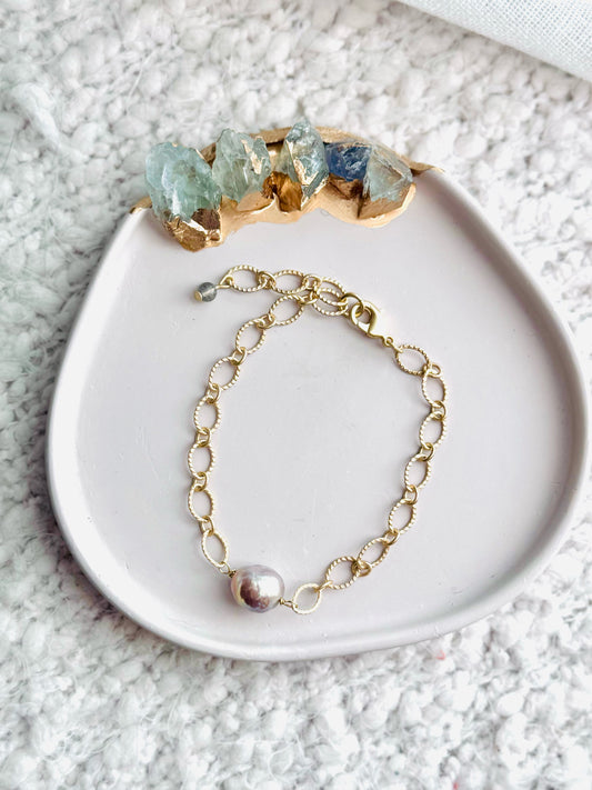 Baroque Pearl + Gold Chain Bracelet