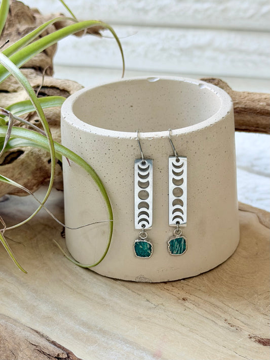 Amazonite + Silver Moon Phases Earrings