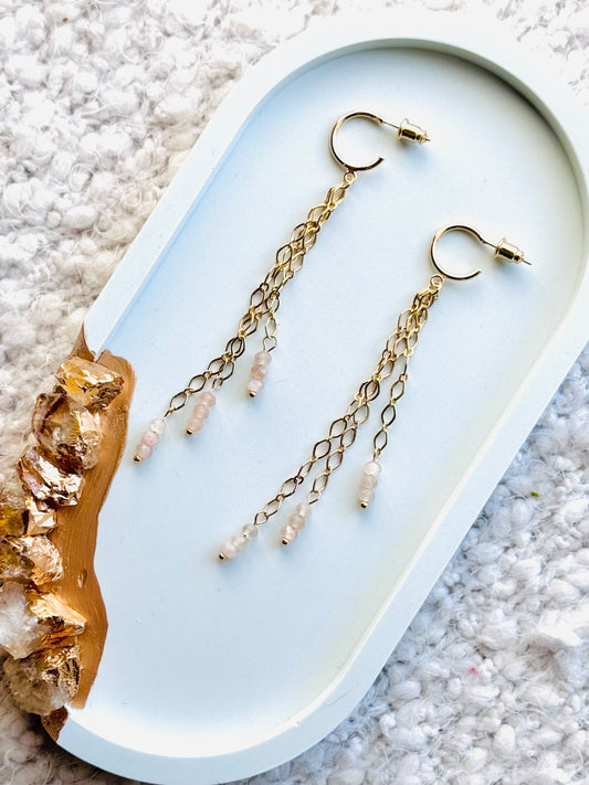 Silvery Moonstone + Gold Waterfall Earrings