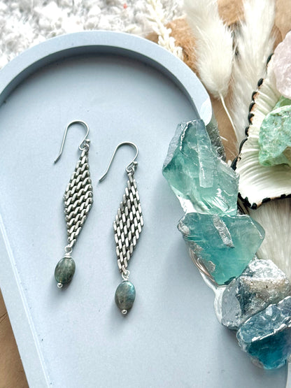 Labradorite + Matte Silver Mesh Earrings