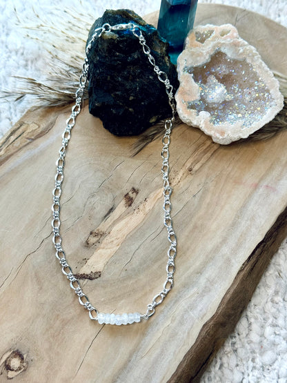 Rainbow Moonstone + Silver Choker Necklace