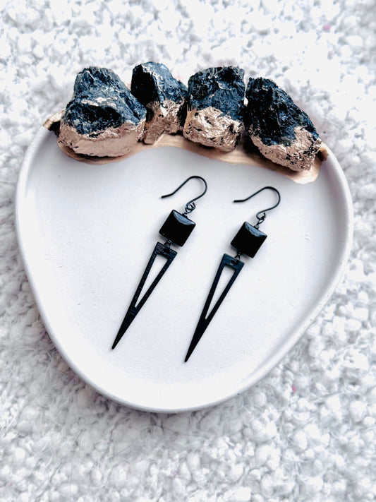 Black Onyx + Matte Black Open Spike Earrings