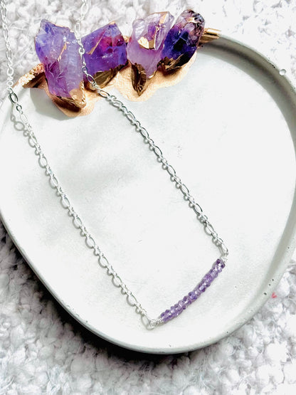 Amethyst + Silver Chain Mini Bar Necklace