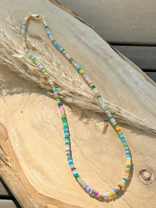 Rainbow Ethiopian Opal + Gold Necklace