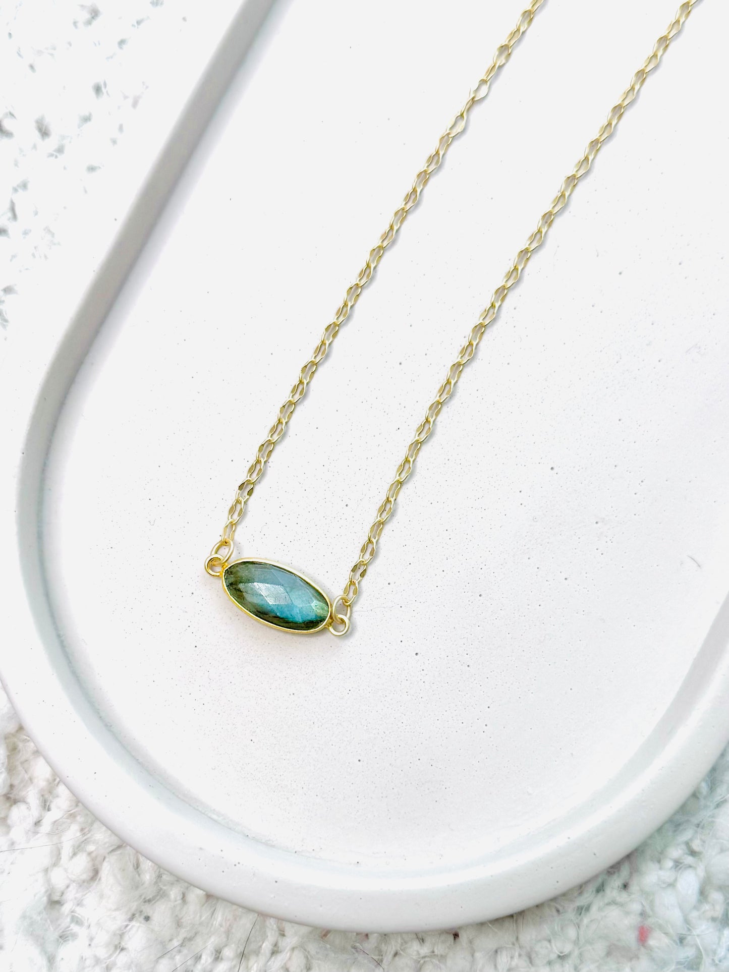 Labradorite + Matte Gold Pendant Necklace