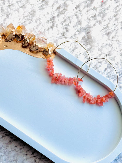 Raw Sunstone + Gold Hoop Earrings