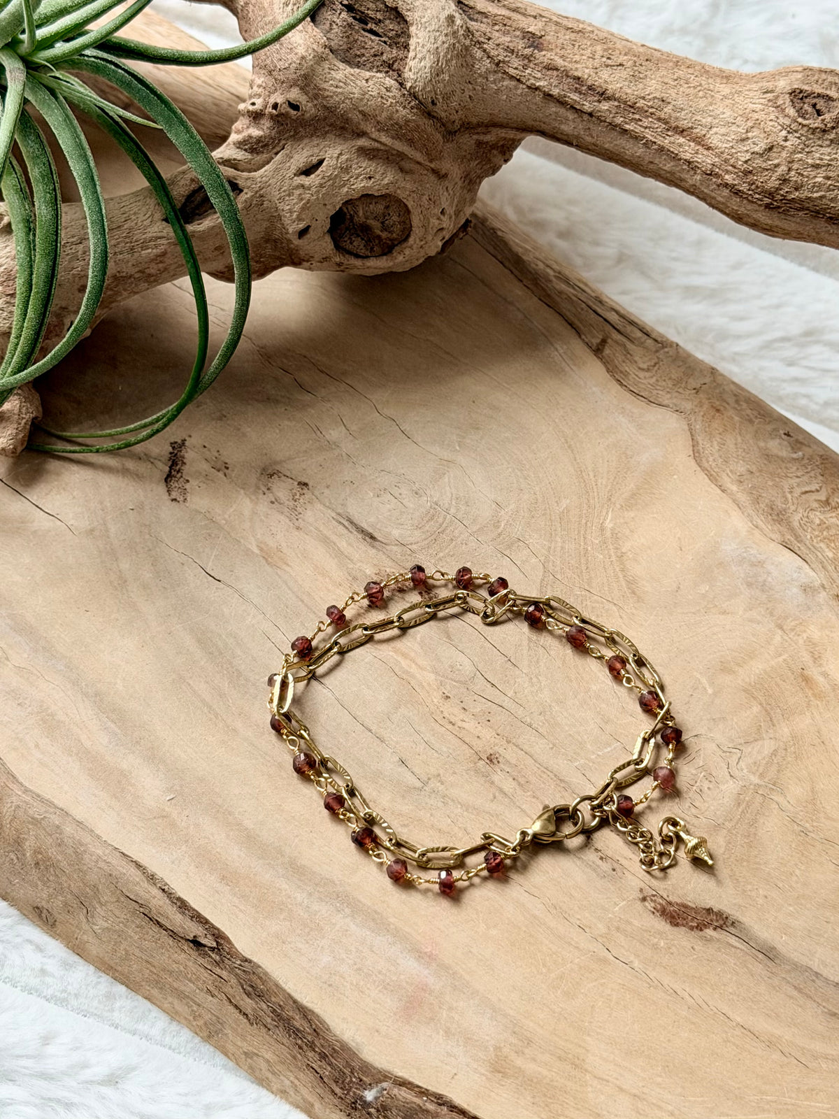 Garnet + Gold Stainless Steel Skinny Duet Bracelet