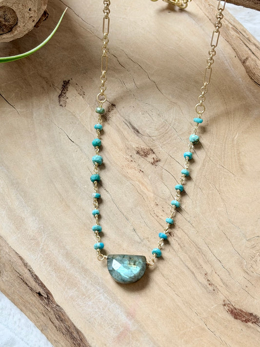 Labradorite + Turquoise Matte Gold Necklace