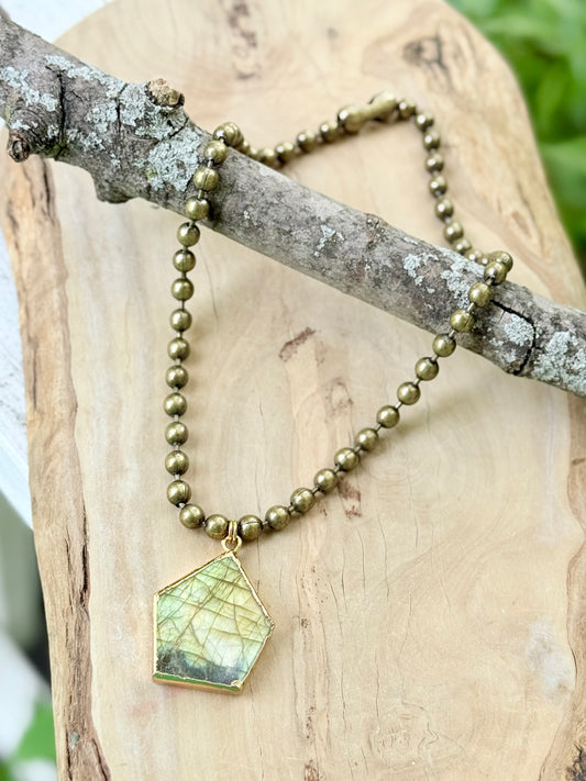 Labradorite + Antique Brass Ball Chain Necklace
