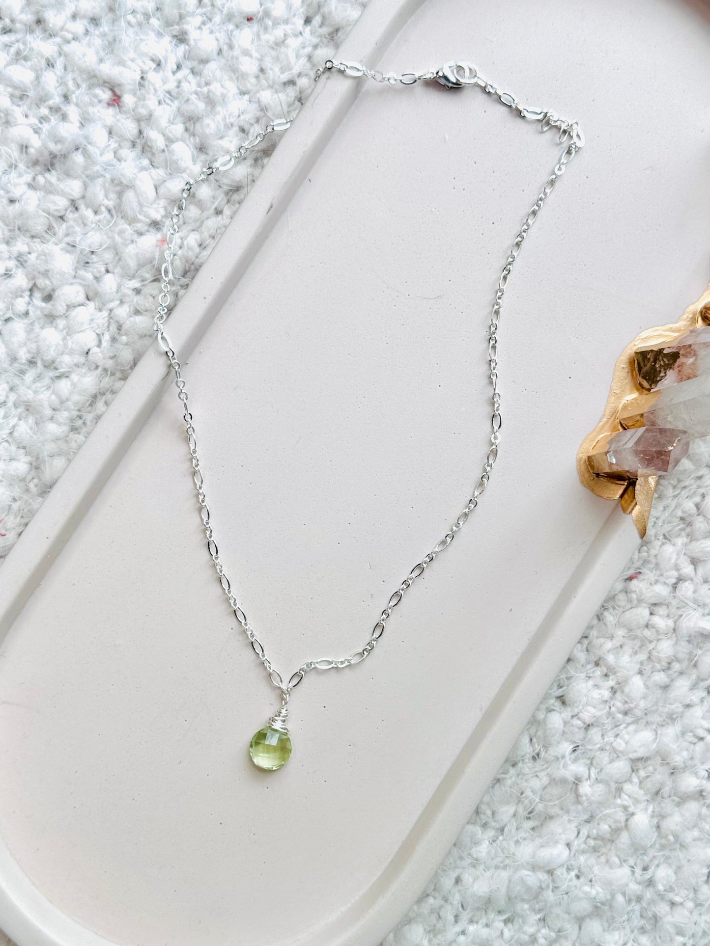 Mini Gemstone Pendant + Silver Necklace