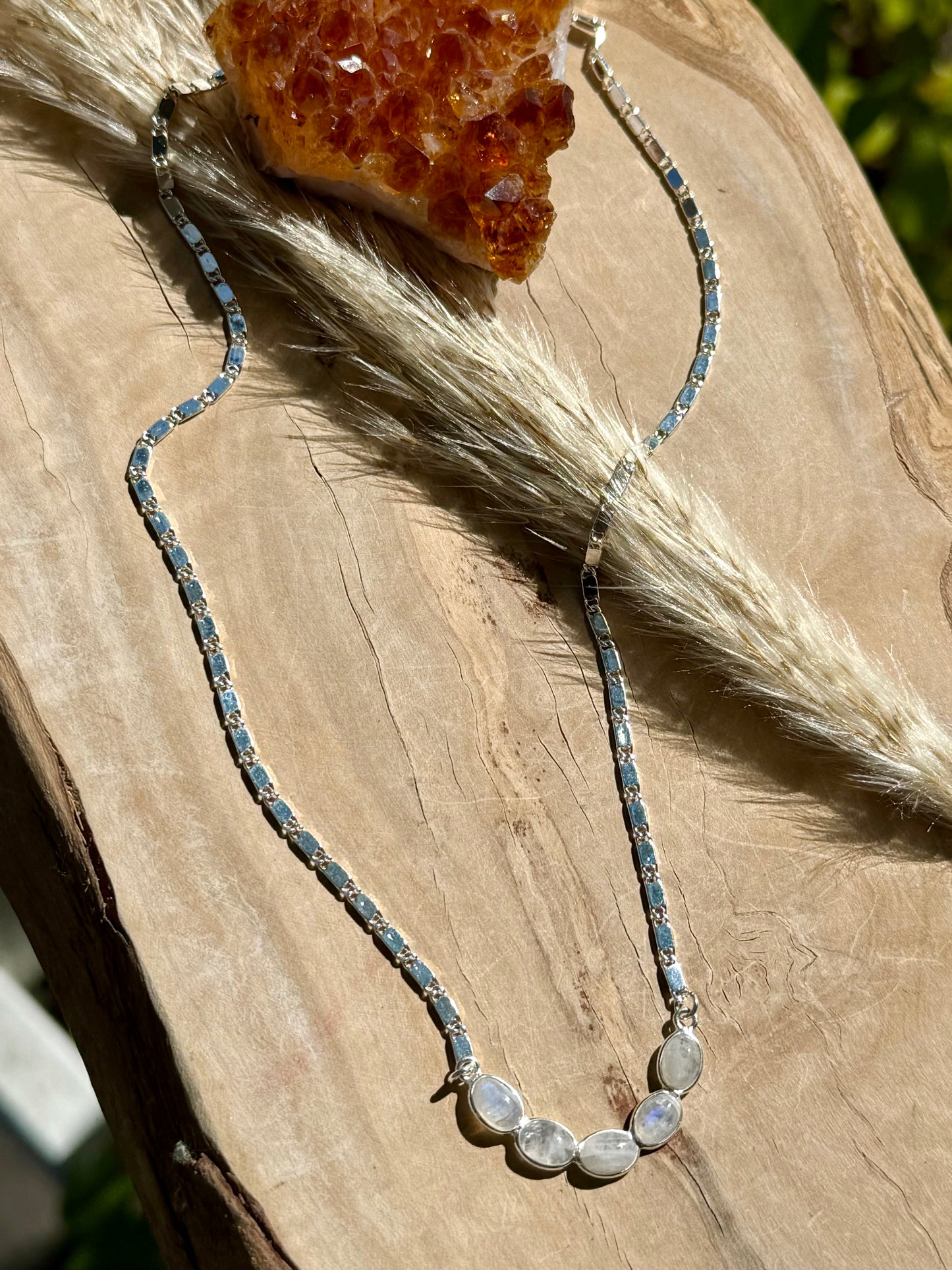 Rainbow Moonstone + Silver Necklace