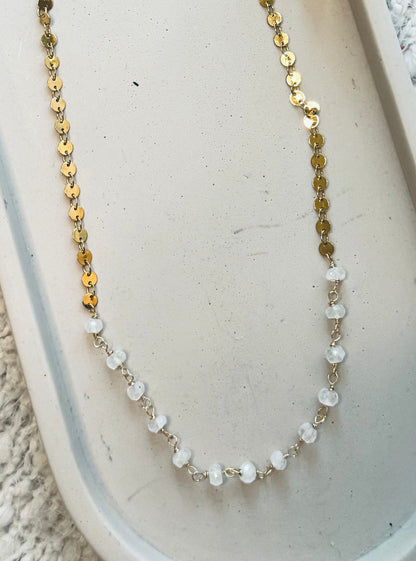 Rainbow Moonstone + Gold Sequin Chain Necklace