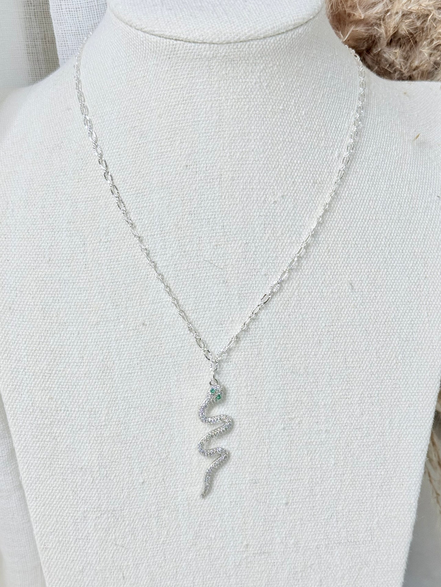 Silver + Crystal Snake Chain Necklace