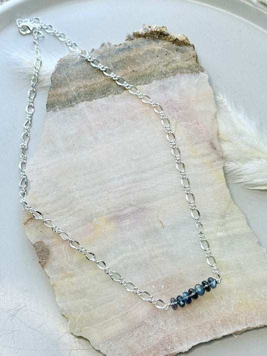 Labradorite + Silver Chain Bar Necklace
