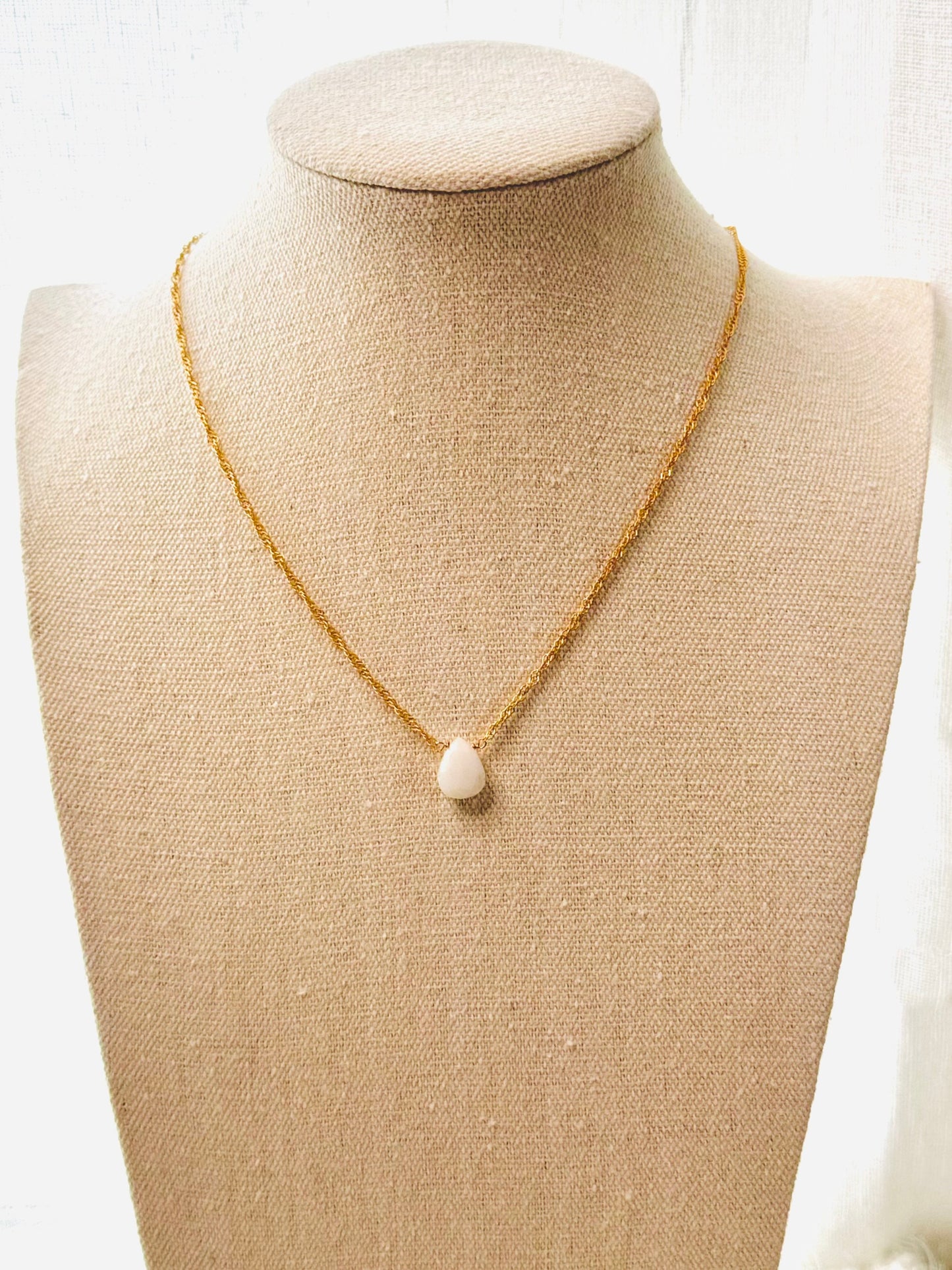 White Opal + Matte Gold Necklace