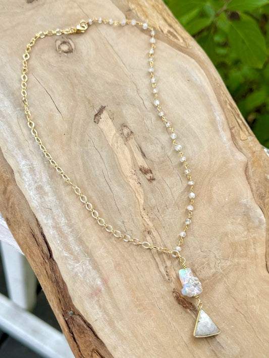 Rustic Ethiopian Opal + Moonstone Gold Necklace