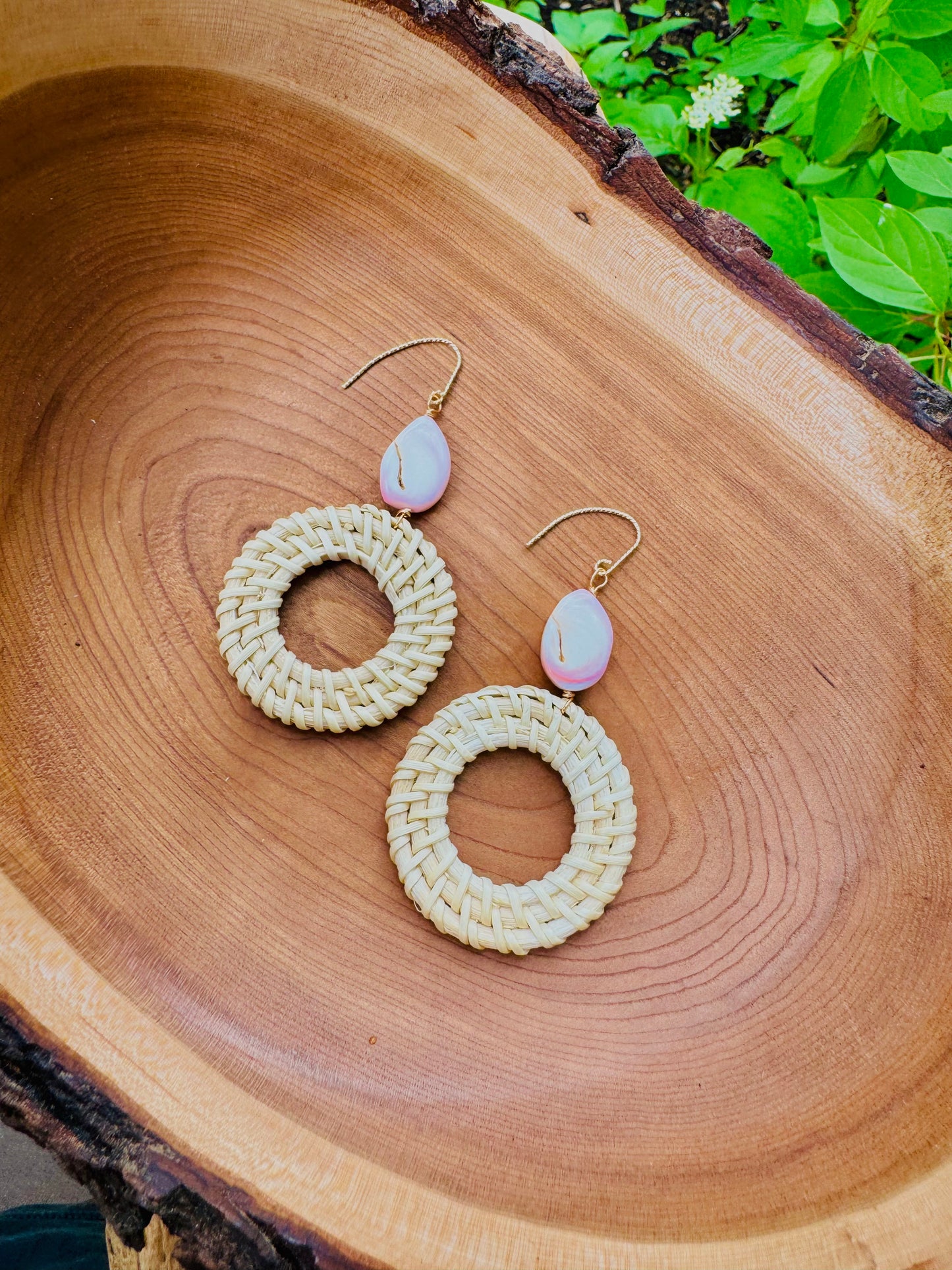 Conch Shell + Gold Rattan Earrings