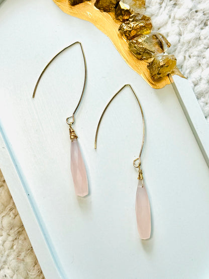 Light Pink Chalcedony + Gold Earrings