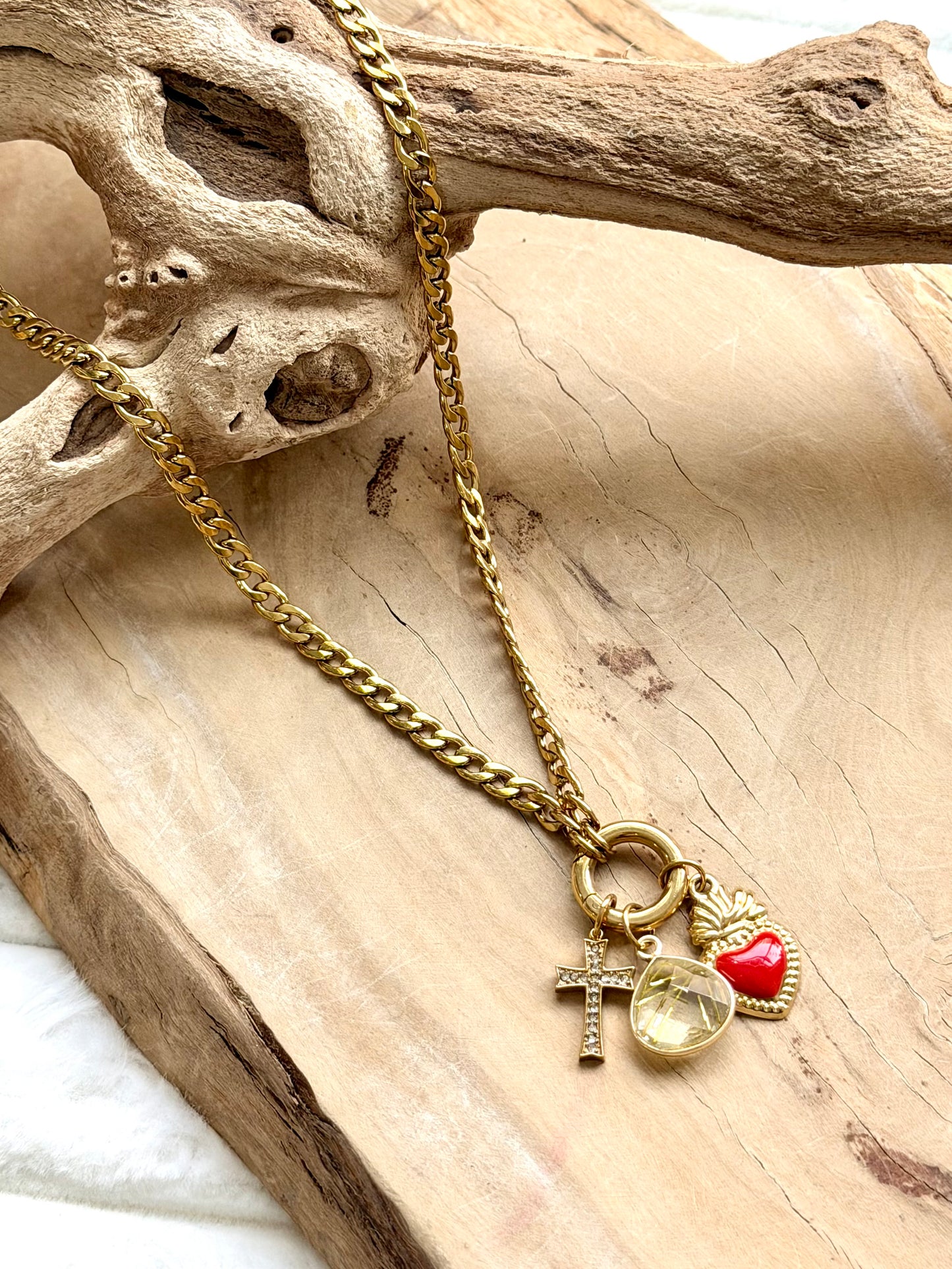 Sacred Heart + Gold Carabiner Stainless Steel Necklace