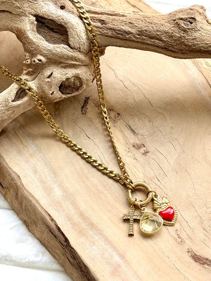 Sacred Heart + Gold Carabiner Stainless Steel Necklace