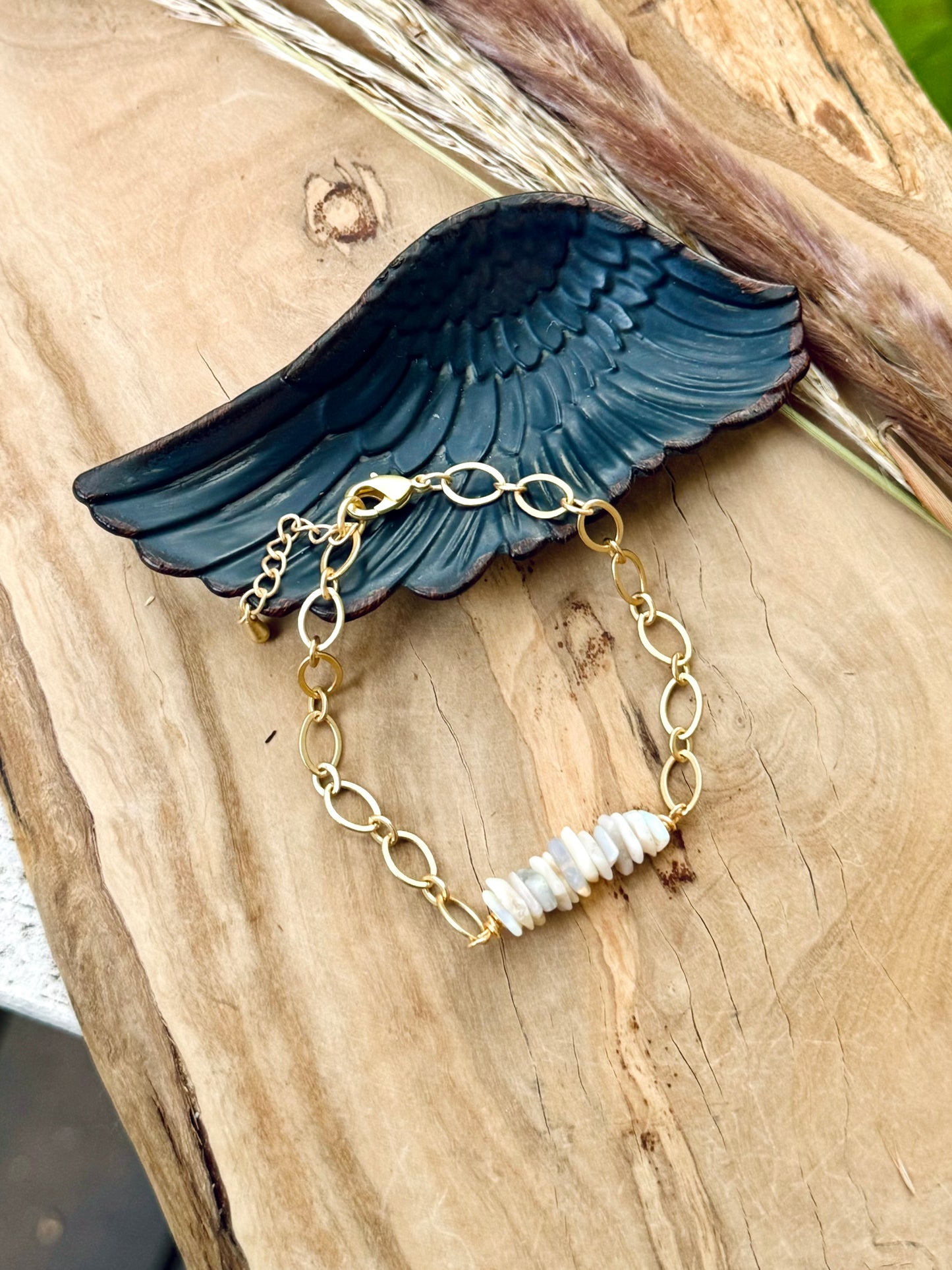 Australian Opal + Matte Gold Chain Bracelet