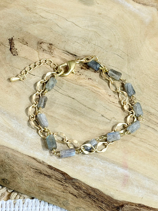 Labradorite + Matte Gold Duet Bracelet