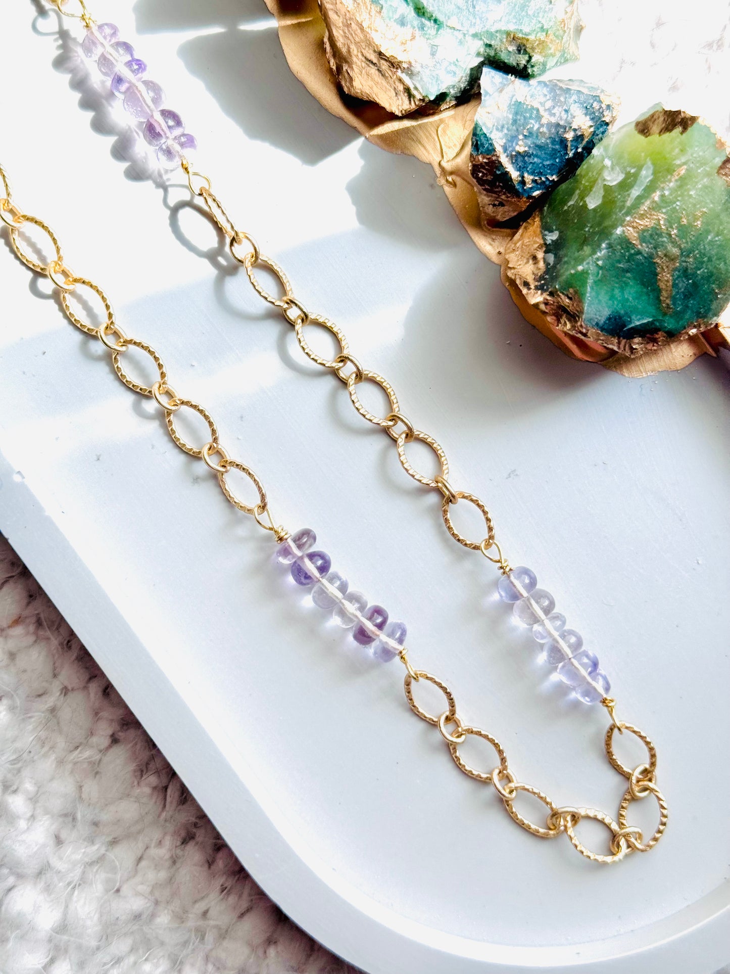 Pink Amethyst + Matte Gold Chain Necklace