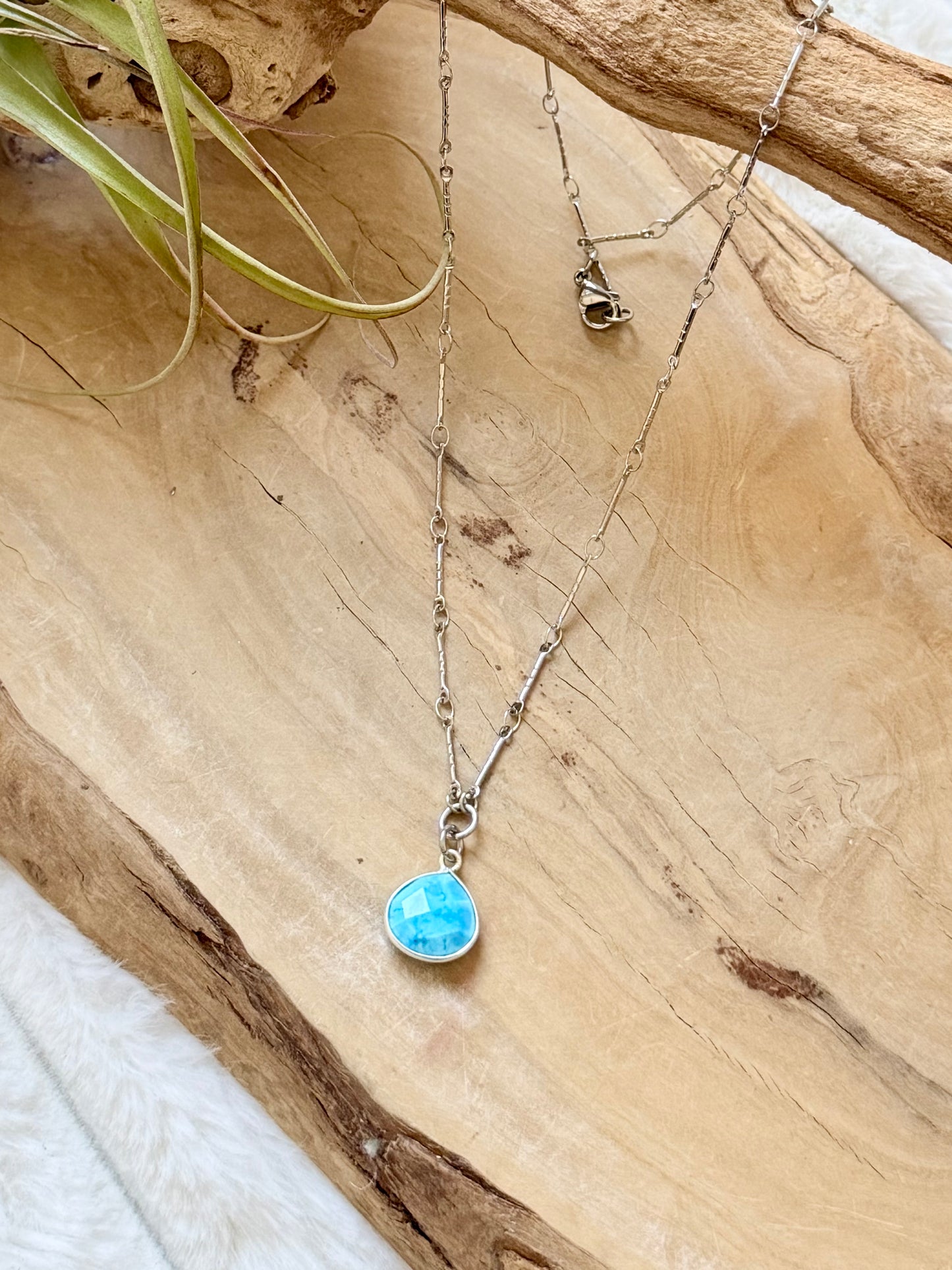 Turquoise + Silver Stainless Steel Necklace