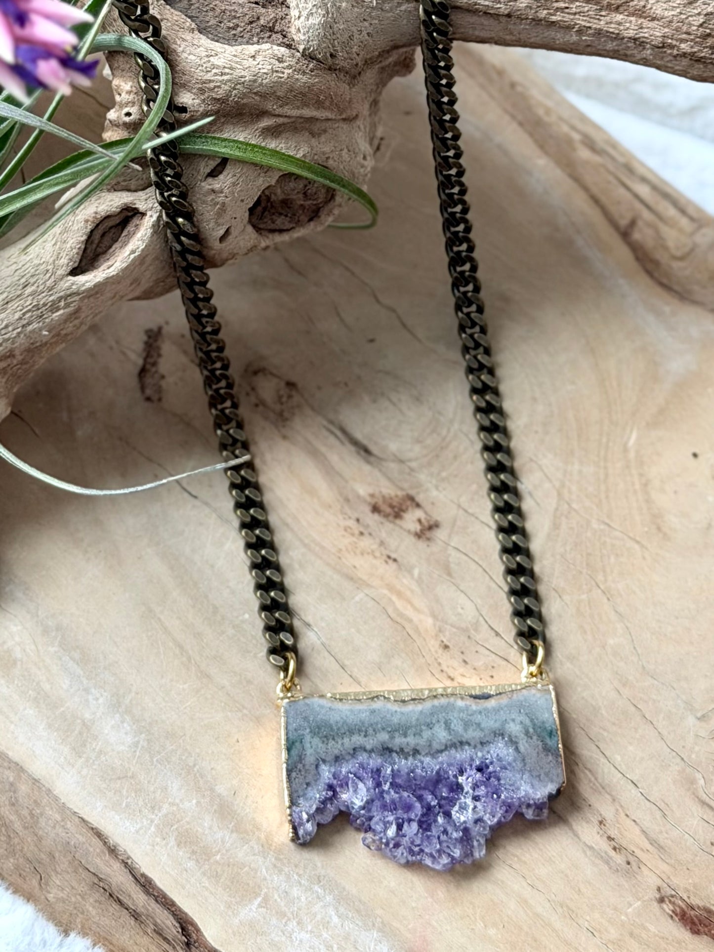 Amethyst Stalactite + Antique Necklace
